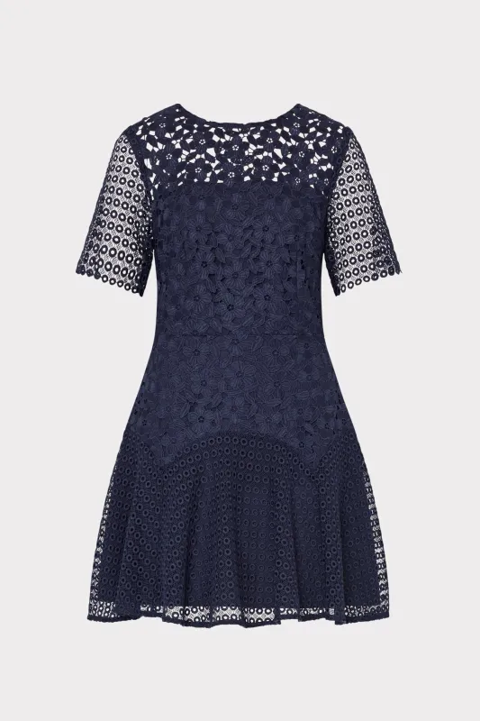 Lana Floral Geo Combo Lace Mini Dress sold by Milly