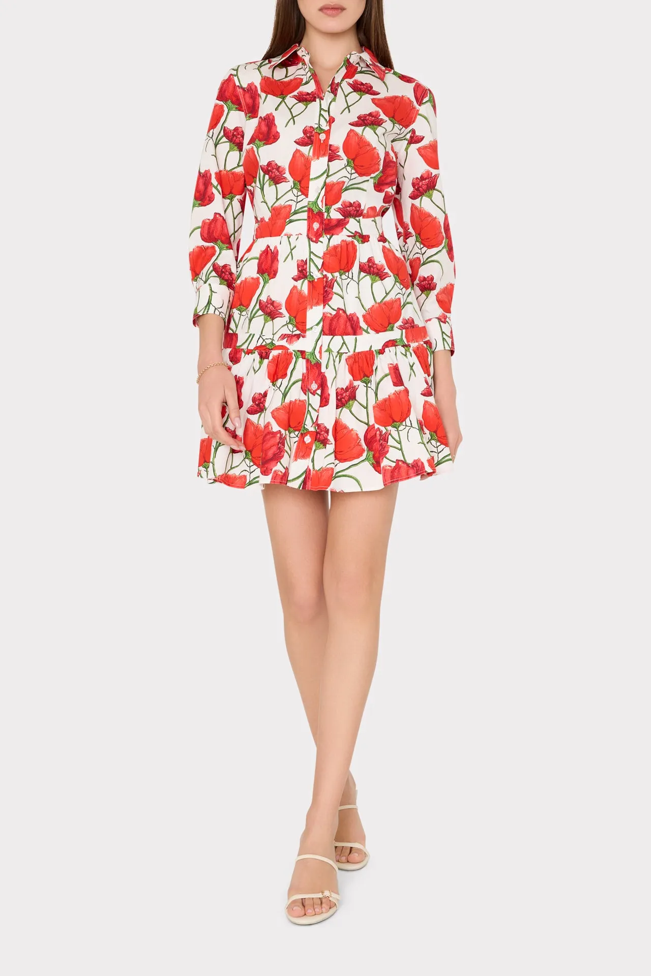 Priscilla Red Peonia Poplin Shirt Dress sold by Milly product image thumbnail 3