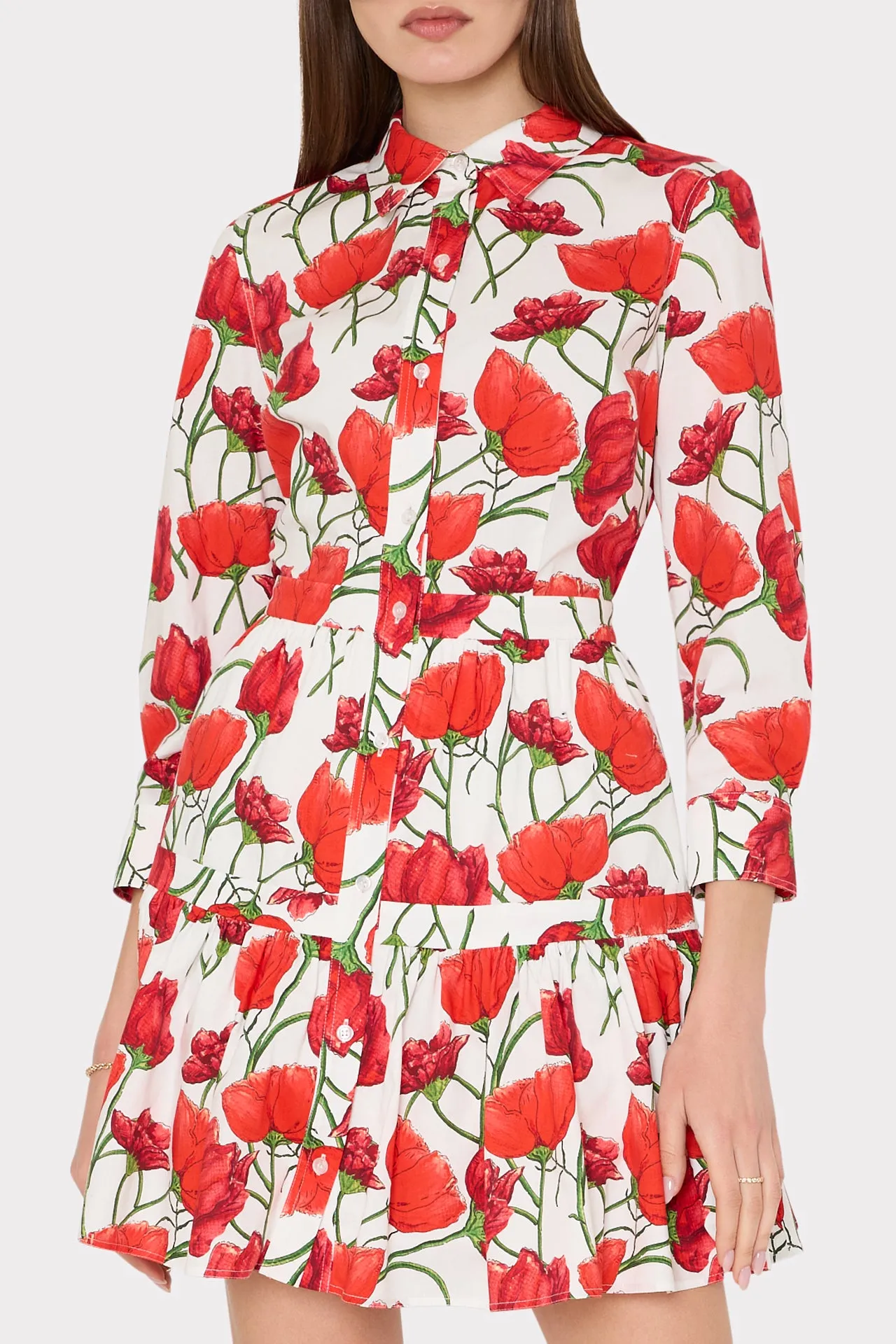 Priscilla Red Peonia Poplin Shirt Dress sold by Milly product image thumbnail 5