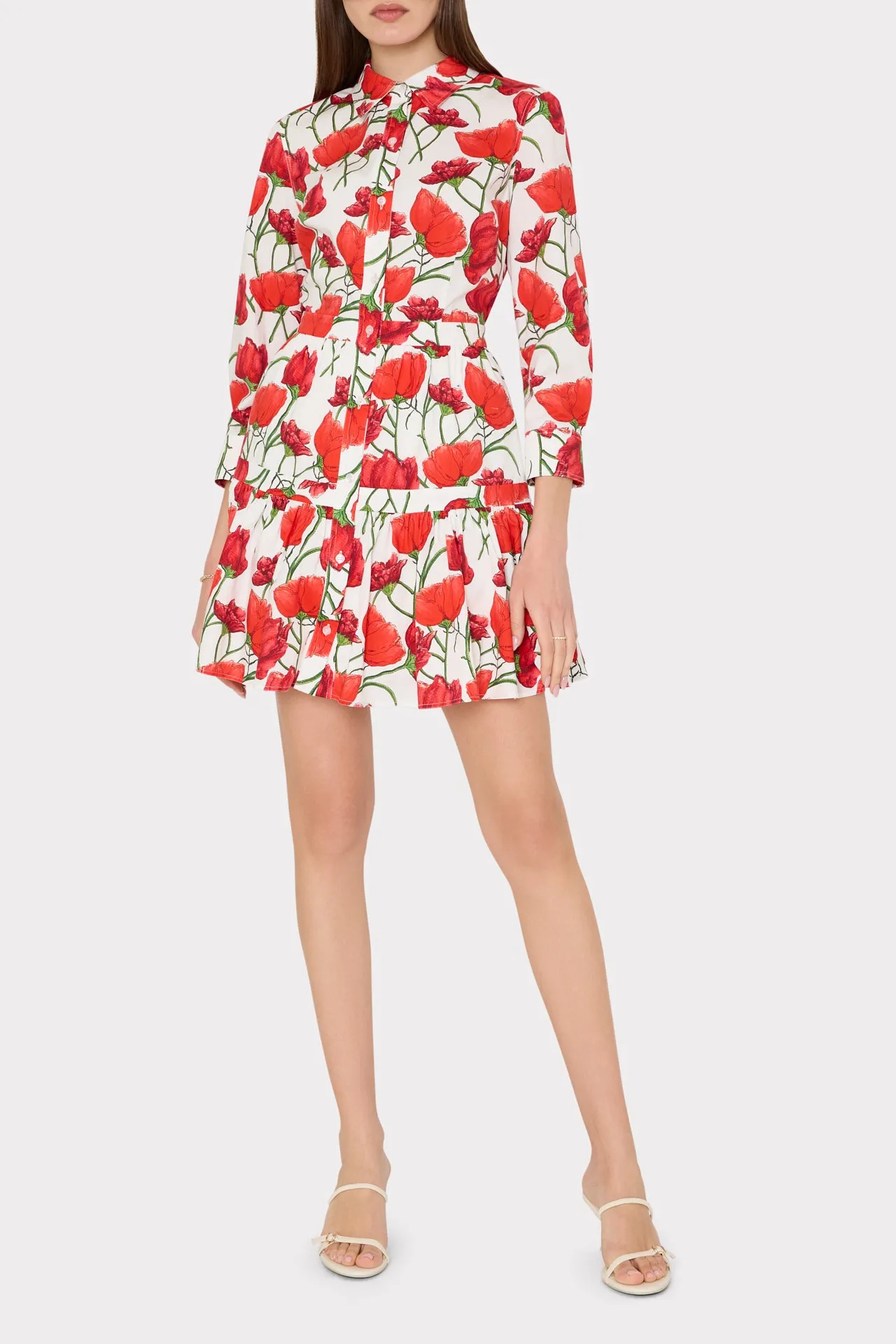 Priscilla Red Peonia Poplin Shirt Dress sold by Milly product image thumbnail 2