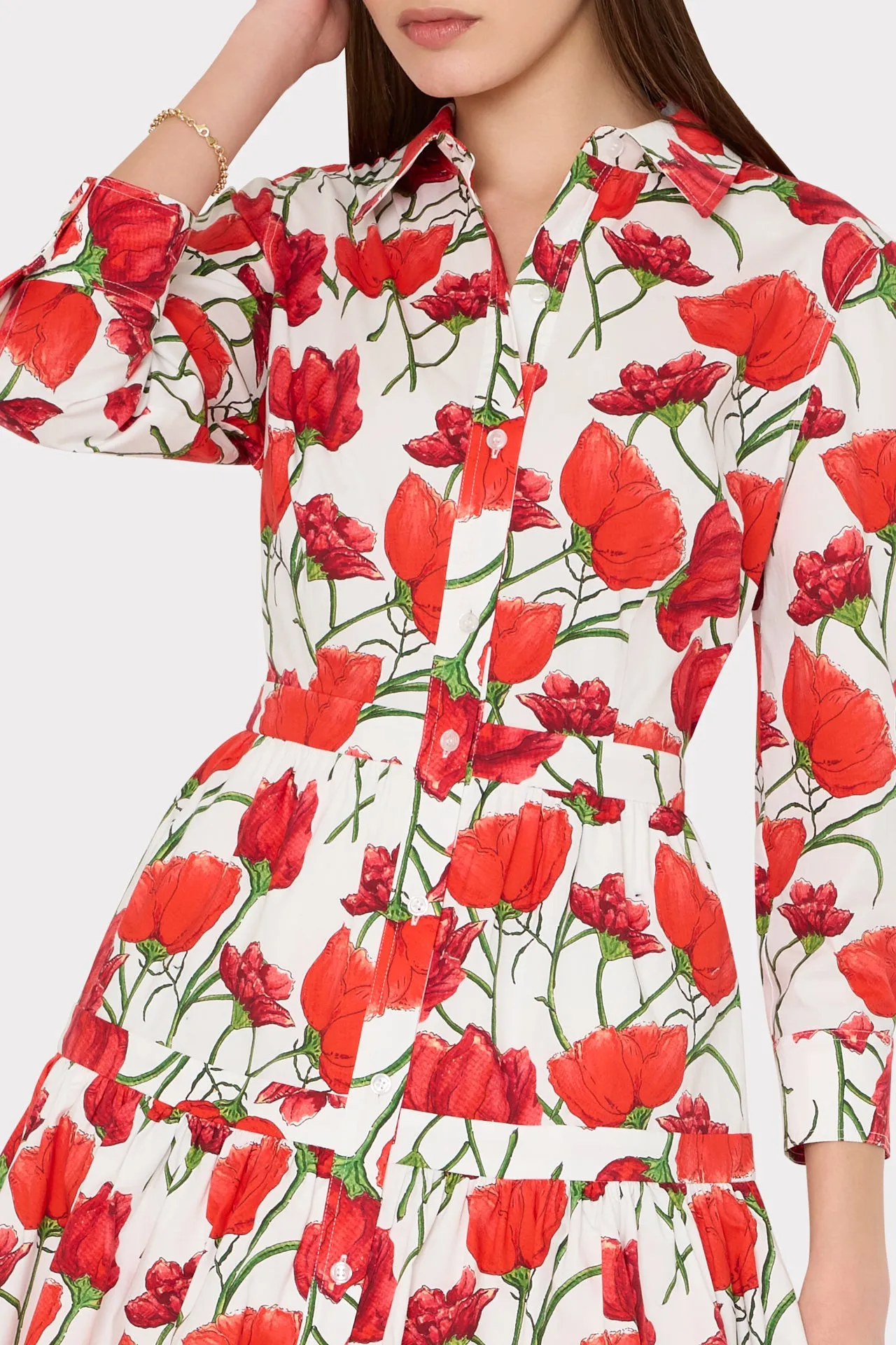 Priscilla Red Peonia Poplin Shirt Dress sold by Milly product image thumbnail 4