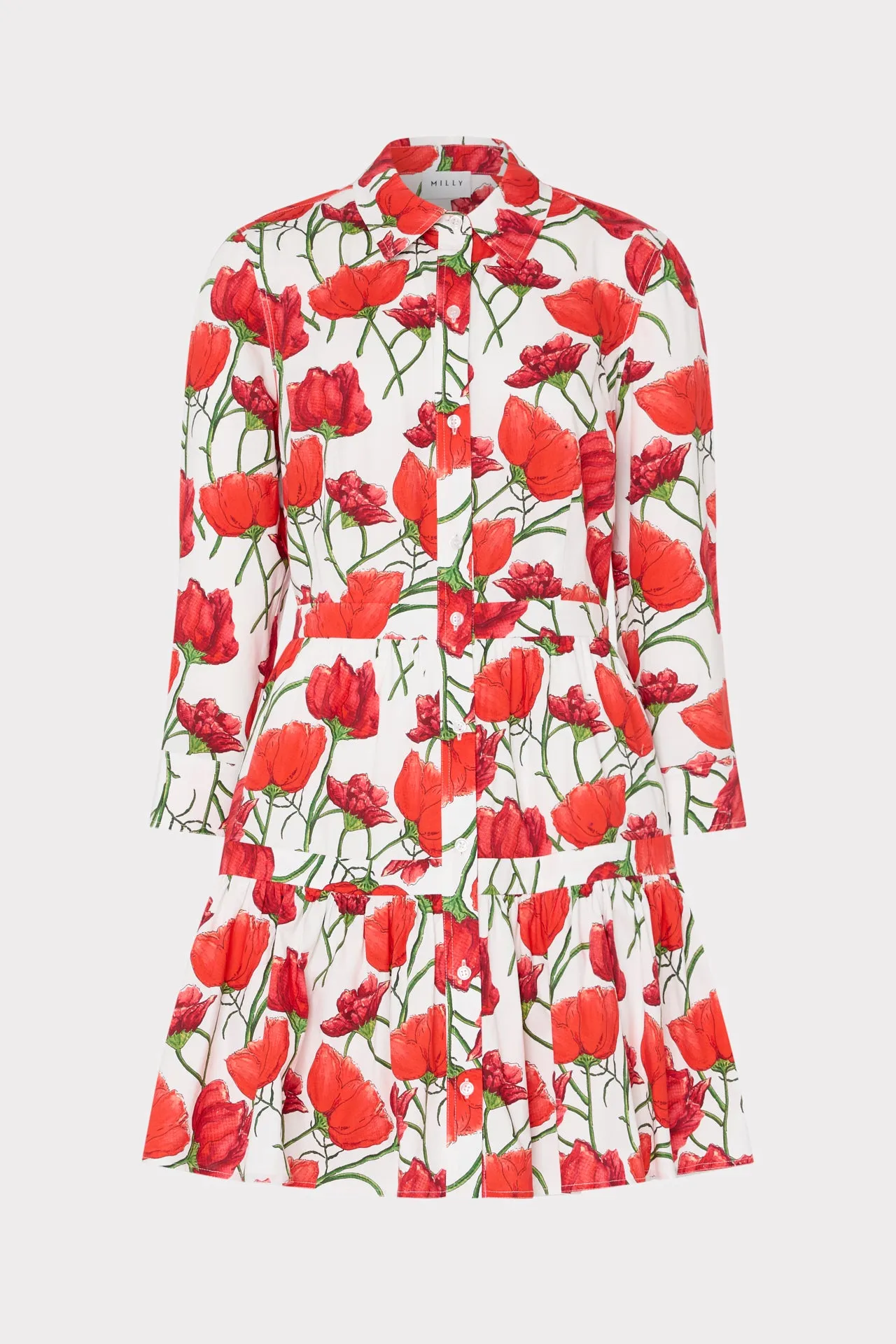 Priscilla Red Peonia Poplin Shirt Dress sold by Milly