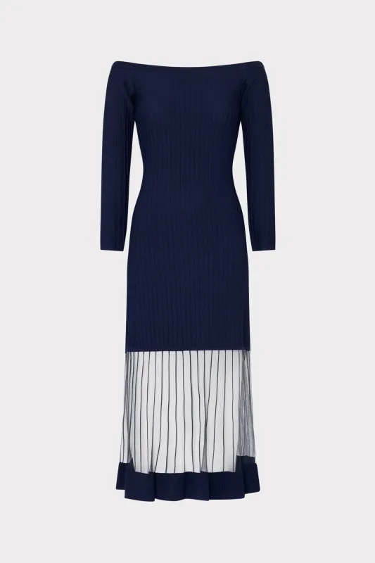 Off The Shoulder Sheer Knit Midi Dress sold by Milly