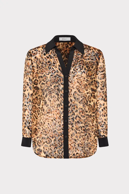 Quincy Burnout Jacquard Blouse made by Milly