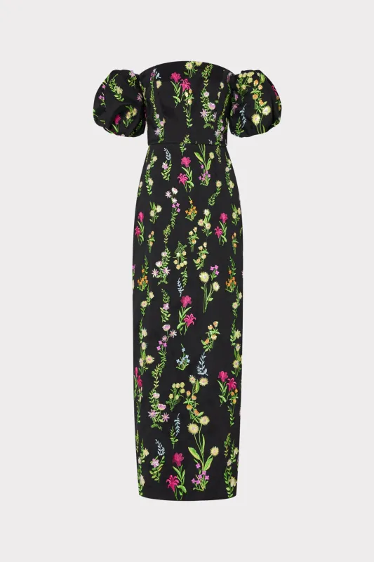 Nira Bloom Embroidery Off The Shoulder Dress sold by Milly