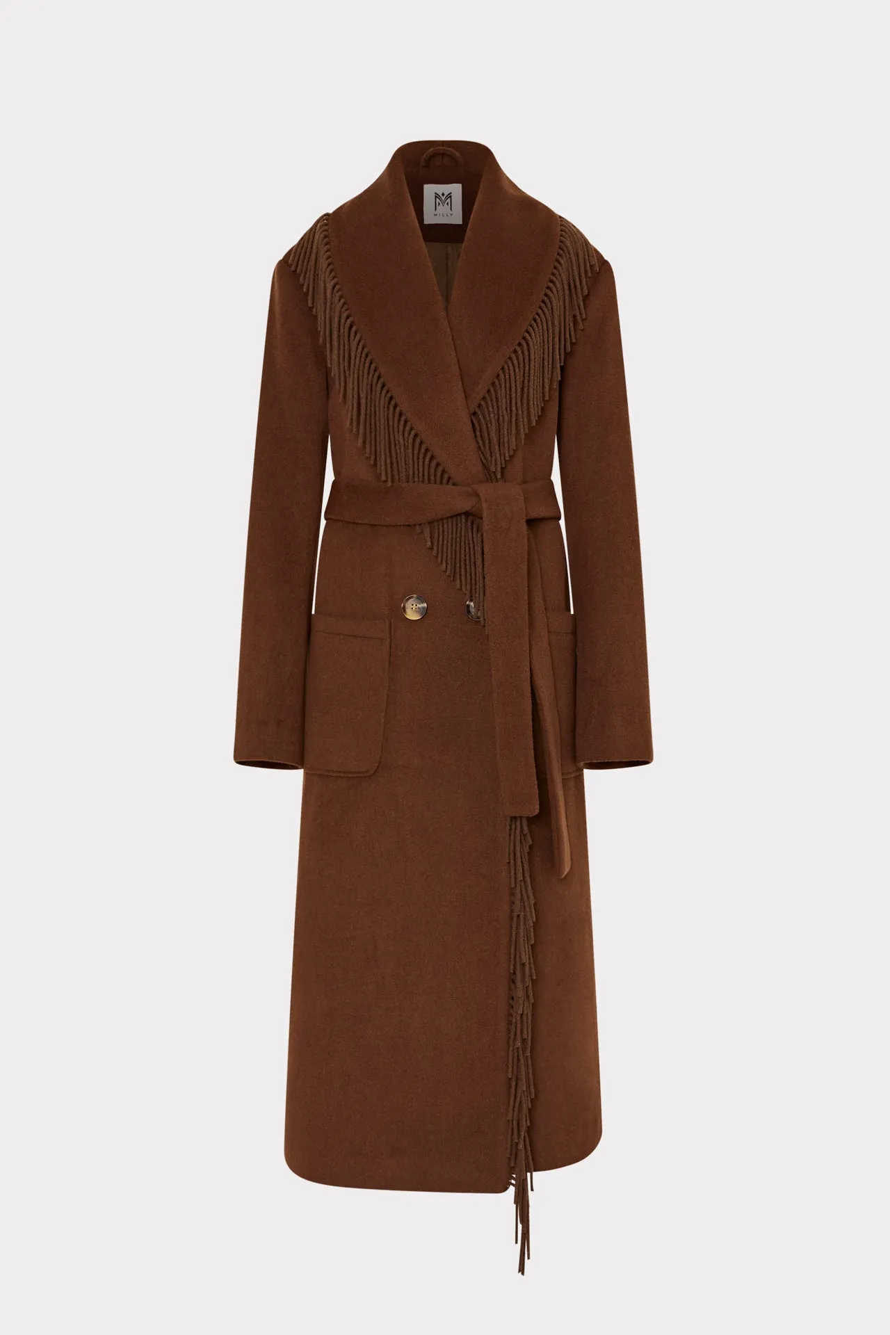 Wyatt Fringe Wool Overcoat sold by Milly