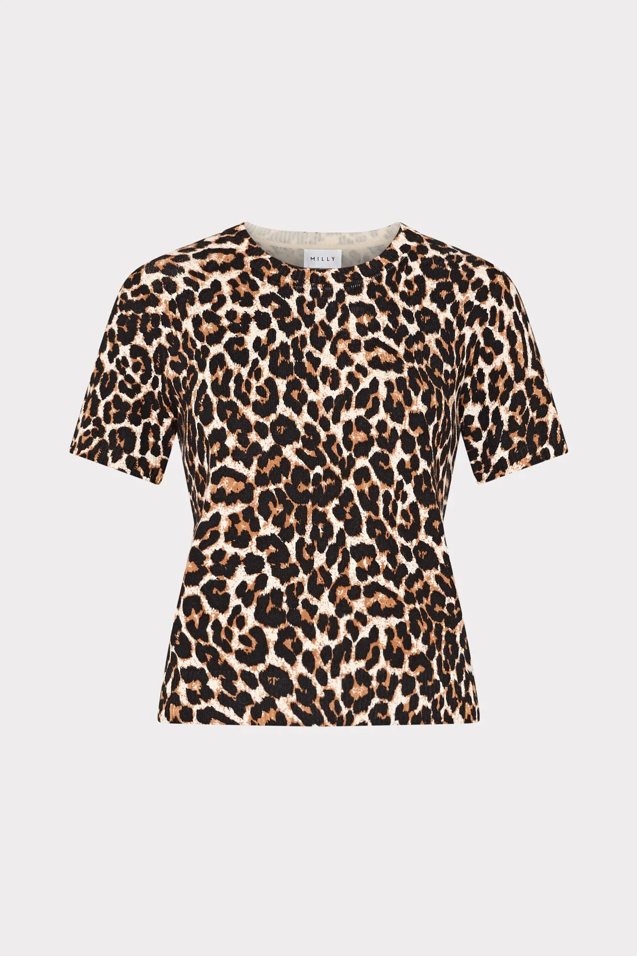 Leopard Print Short Sleeve Knit Top sold by Milly