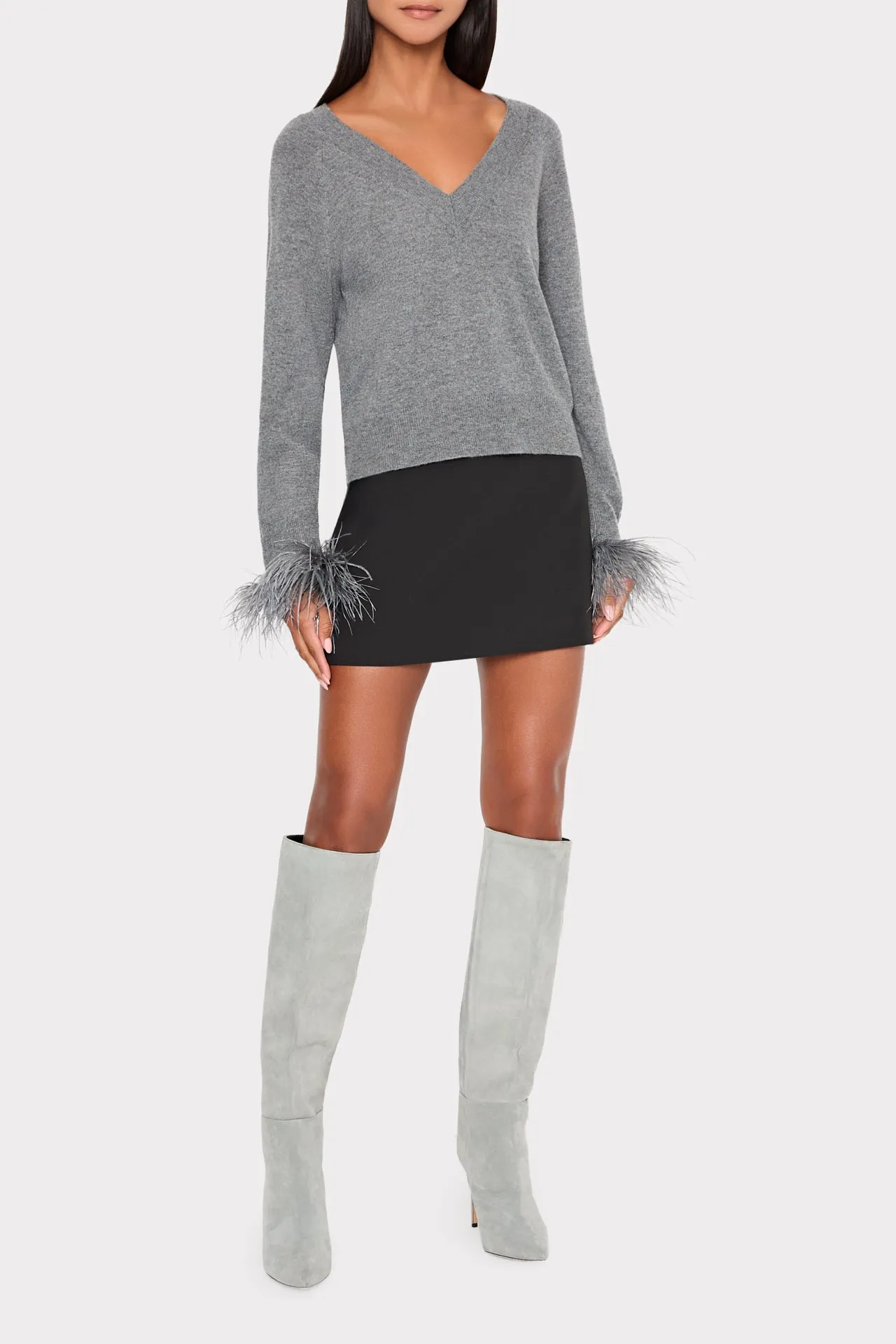 Feather Cuff V-Neck Sweater sold by Milly product image thumbnail 3