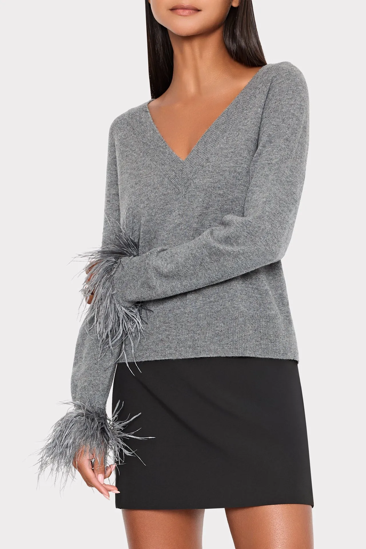 Feather Cuff V-Neck Sweater sold by Milly product image thumbnail 2