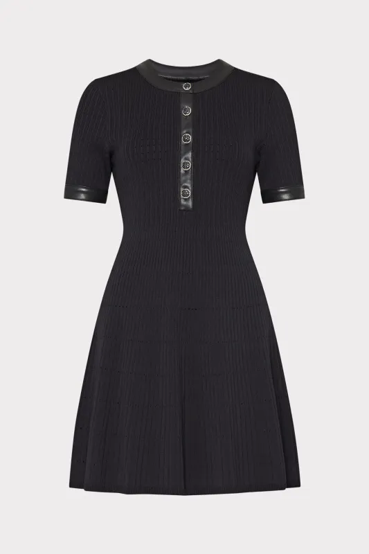 Leather Detail Flare Knit Mini Dress made by Milly