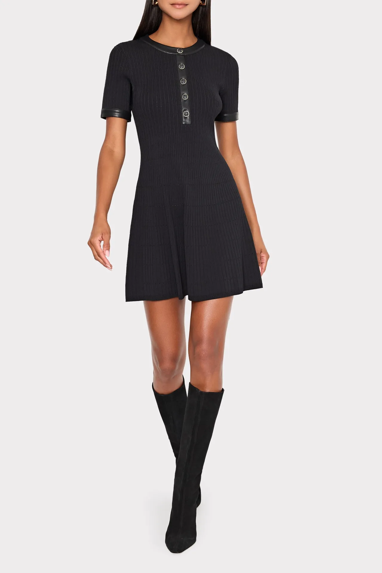 Leather Detail Flare Knit Mini Dress sold by Milly product image thumbnail 2