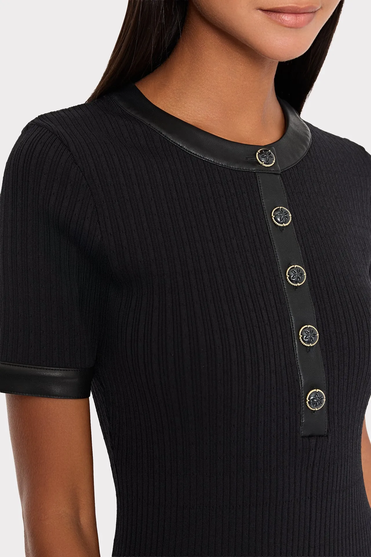 Leather Detail Flare Knit Mini Dress sold by Milly product image thumbnail 3