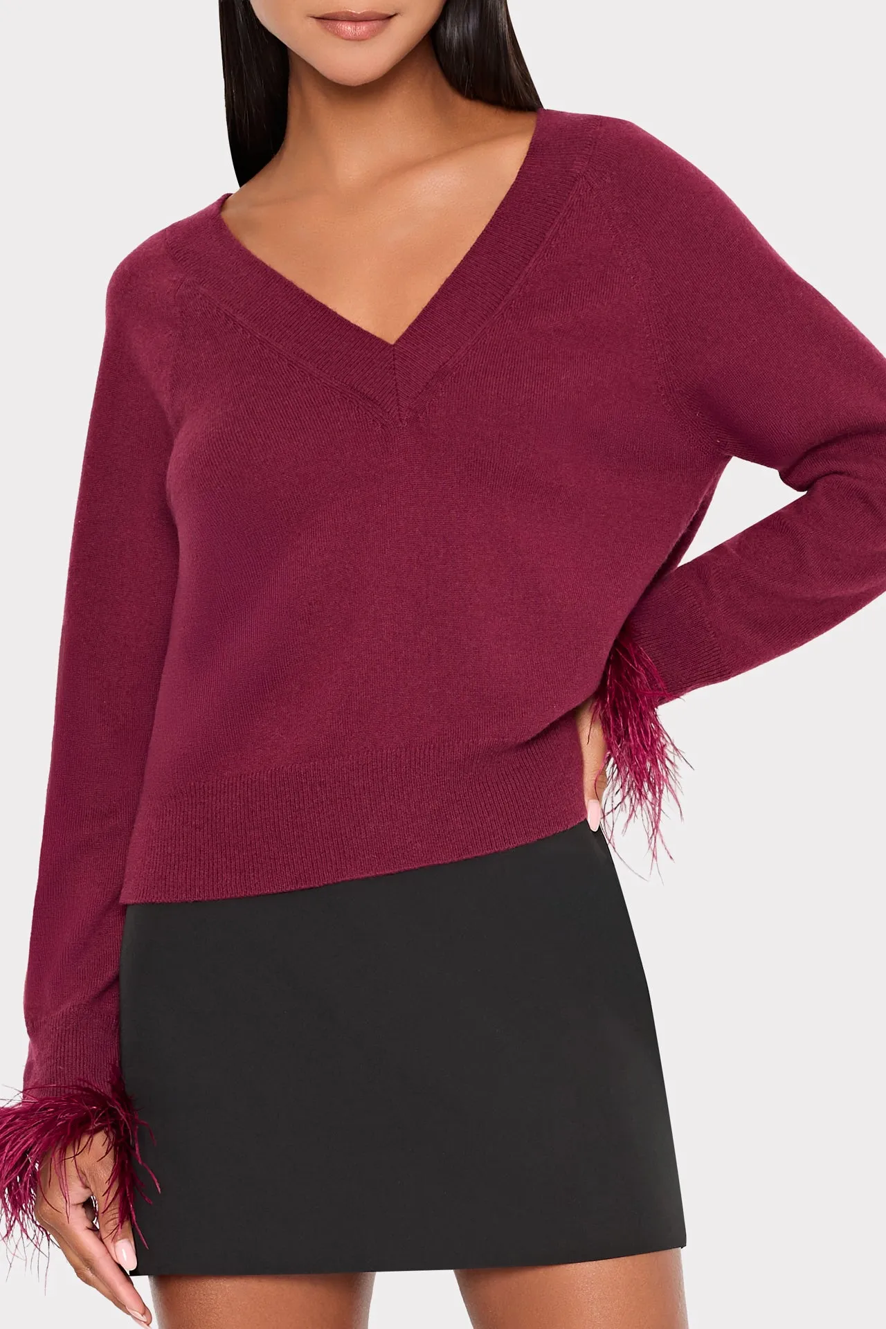 Feather Cuff V-Neck Sweater sold by Milly product image thumbnail 3