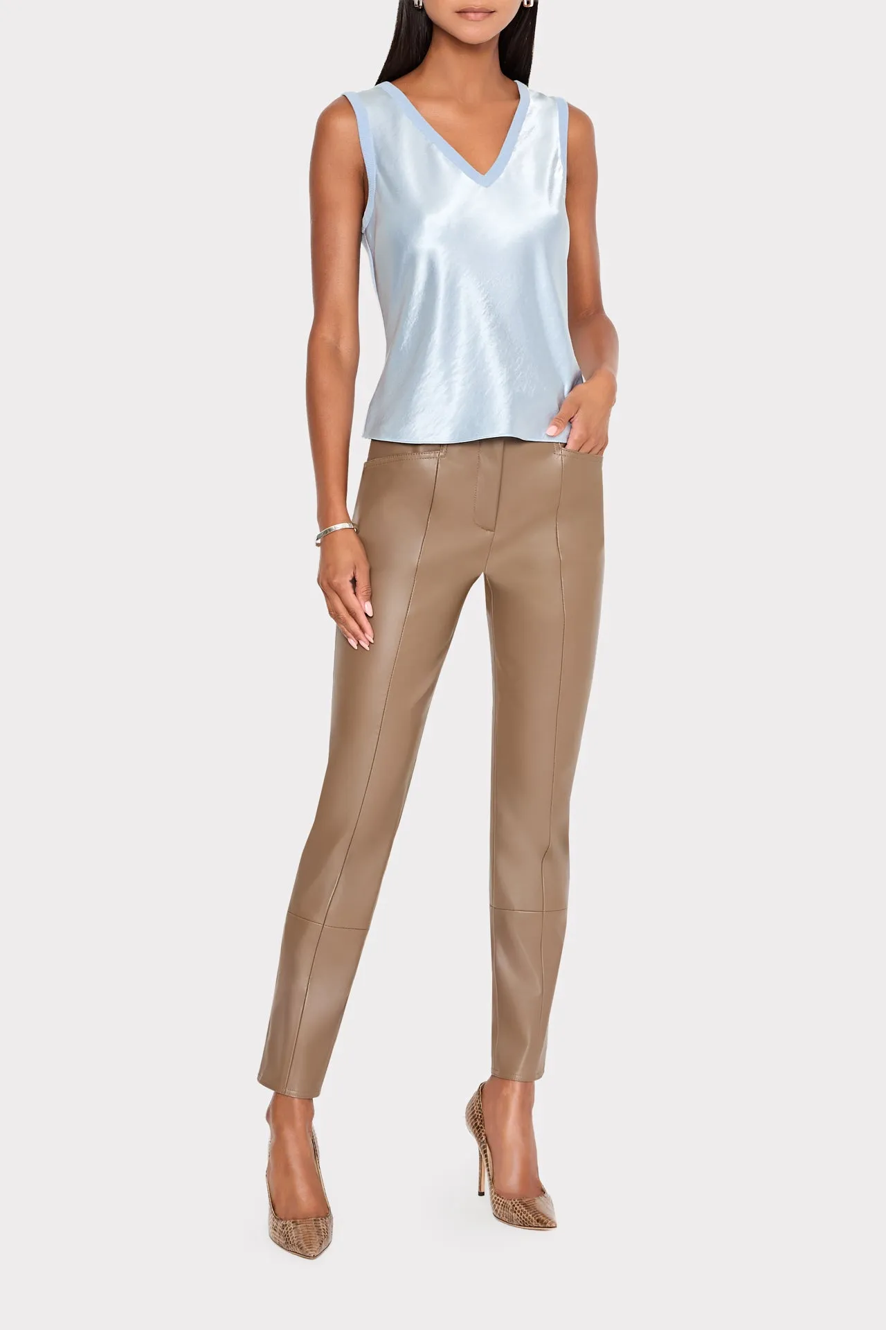 Satin Knit Combination V-Neck Top sold by Milly product image thumbnail 2