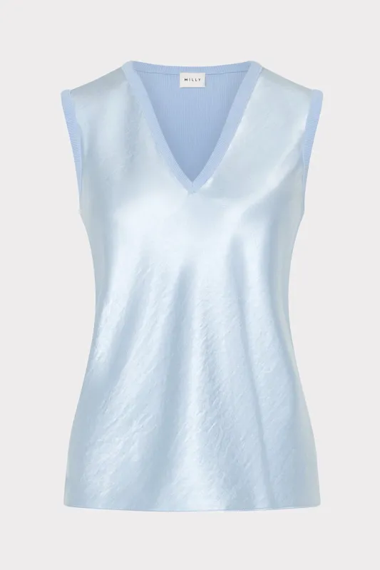 Satin Knit Combination V-Neck Top sold by Milly