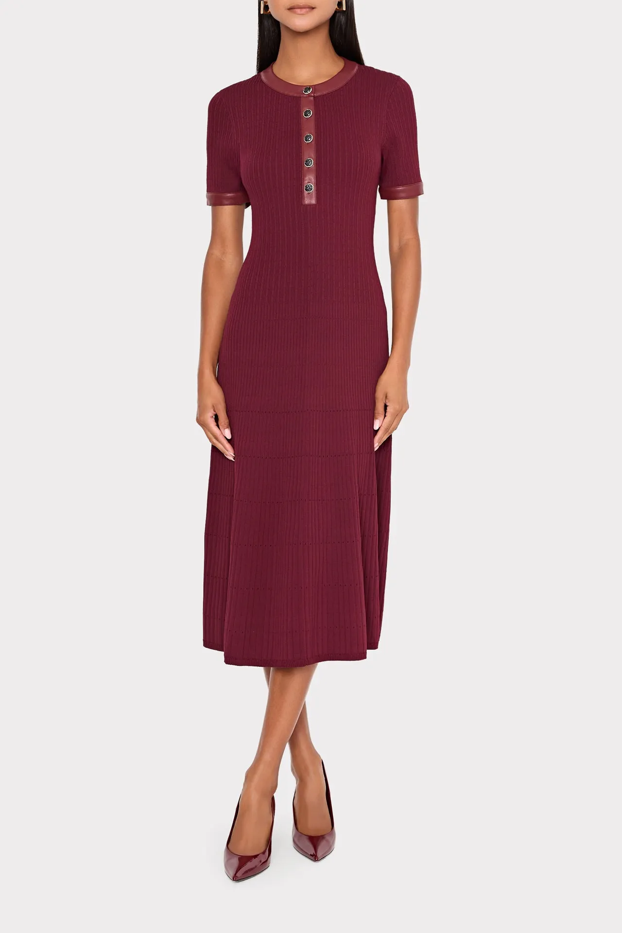 Leather Detail Knit Midi Dress sold by Milly product image thumbnail 3