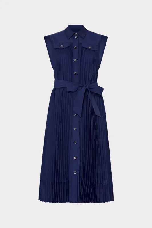 Johanna Pleated Twill Midi Dress sold by Milly