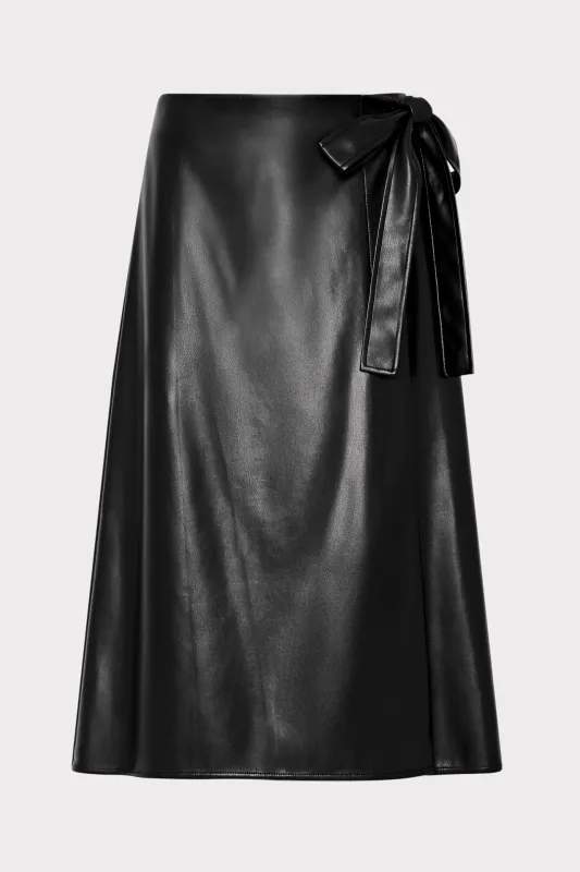 Vegan Leather Bow Midi Skirt sold by Milly