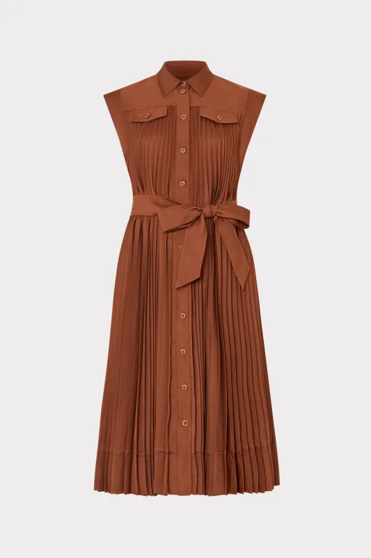 Johanna Pleated Twill Midi Dress made by Milly
