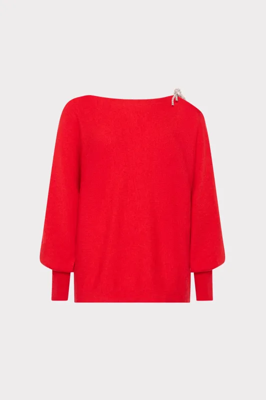 Ida Crystal Bow Cold Shoulder Sweater sold by Milly