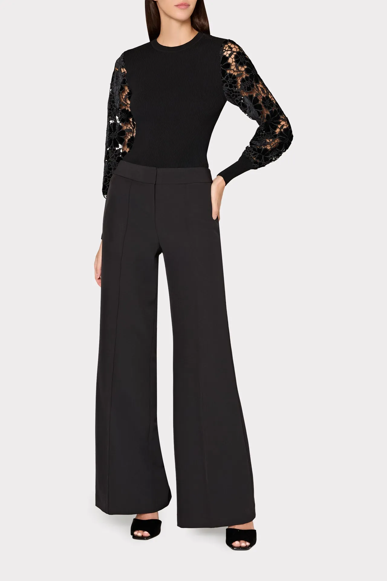 Velvet Lace Sleeve Sweater sold by Milly product image thumbnail 2