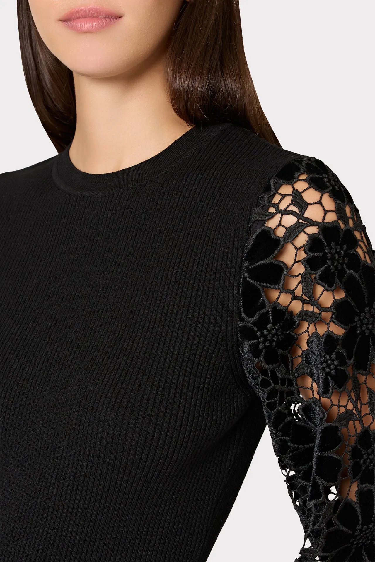Velvet Lace Sleeve Sweater sold by Milly product image thumbnail 3