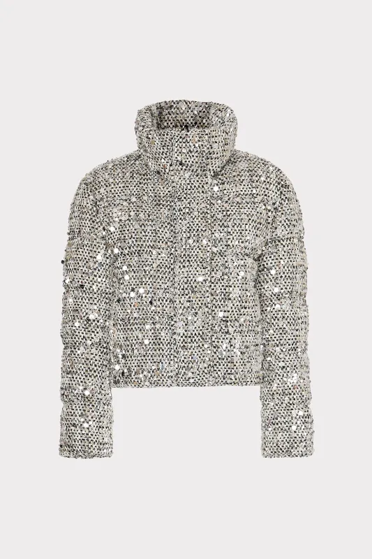 Hayes Sequin Tweed Puffer made by Milly