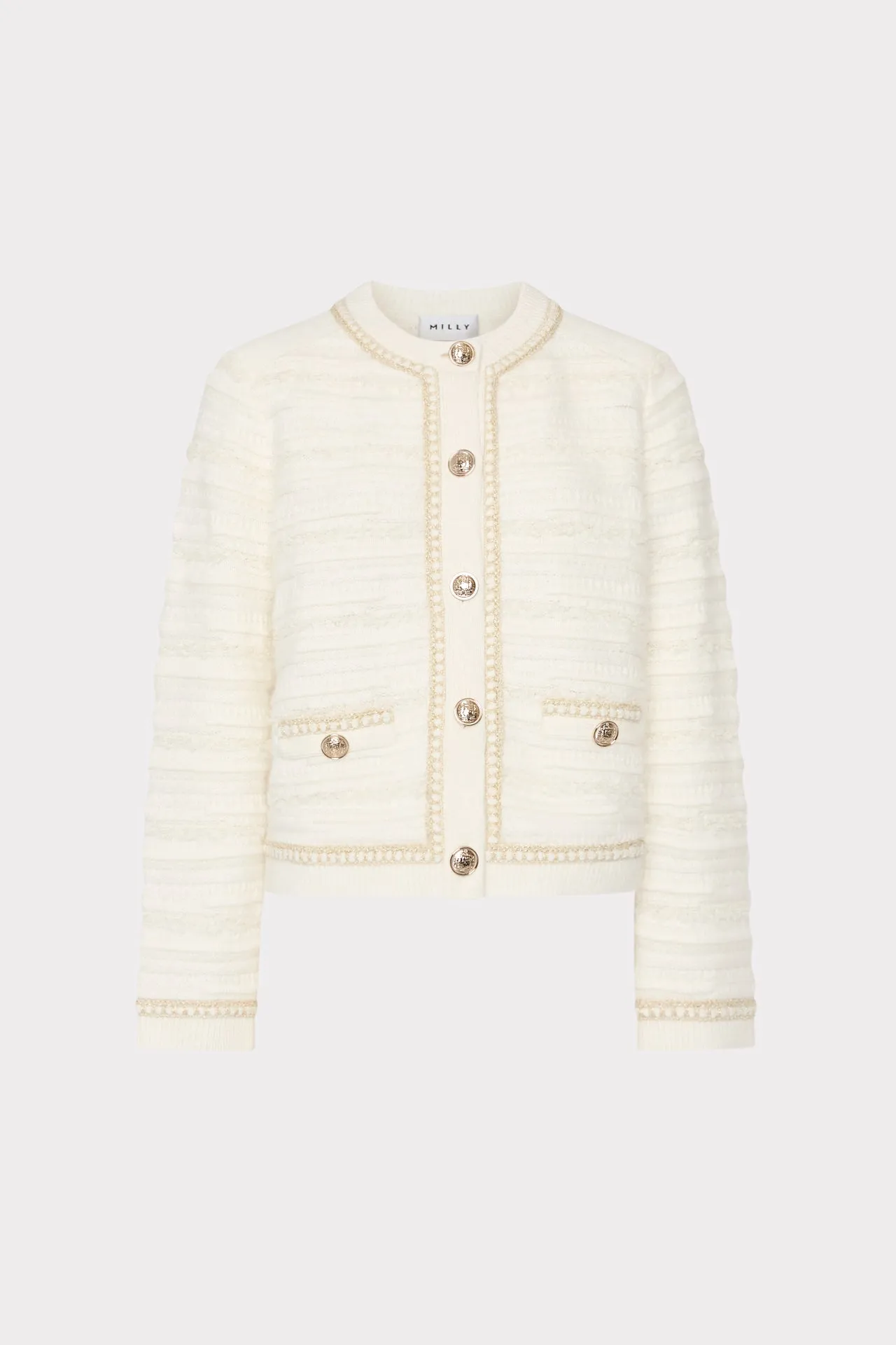 Metallic Detail Textured Knit Jacket sold by Milly