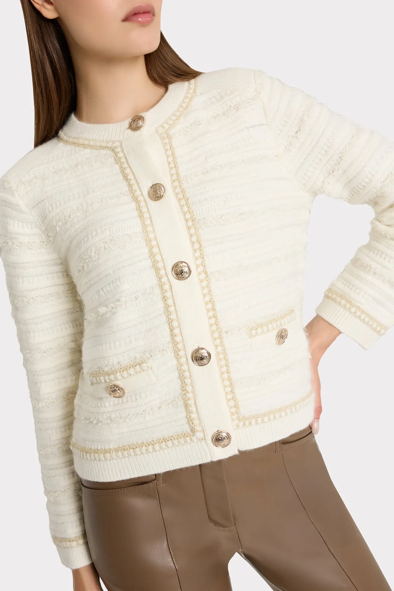 Metallic Detail Textured Knit Jacket sold by Milly product image thumbnail 3