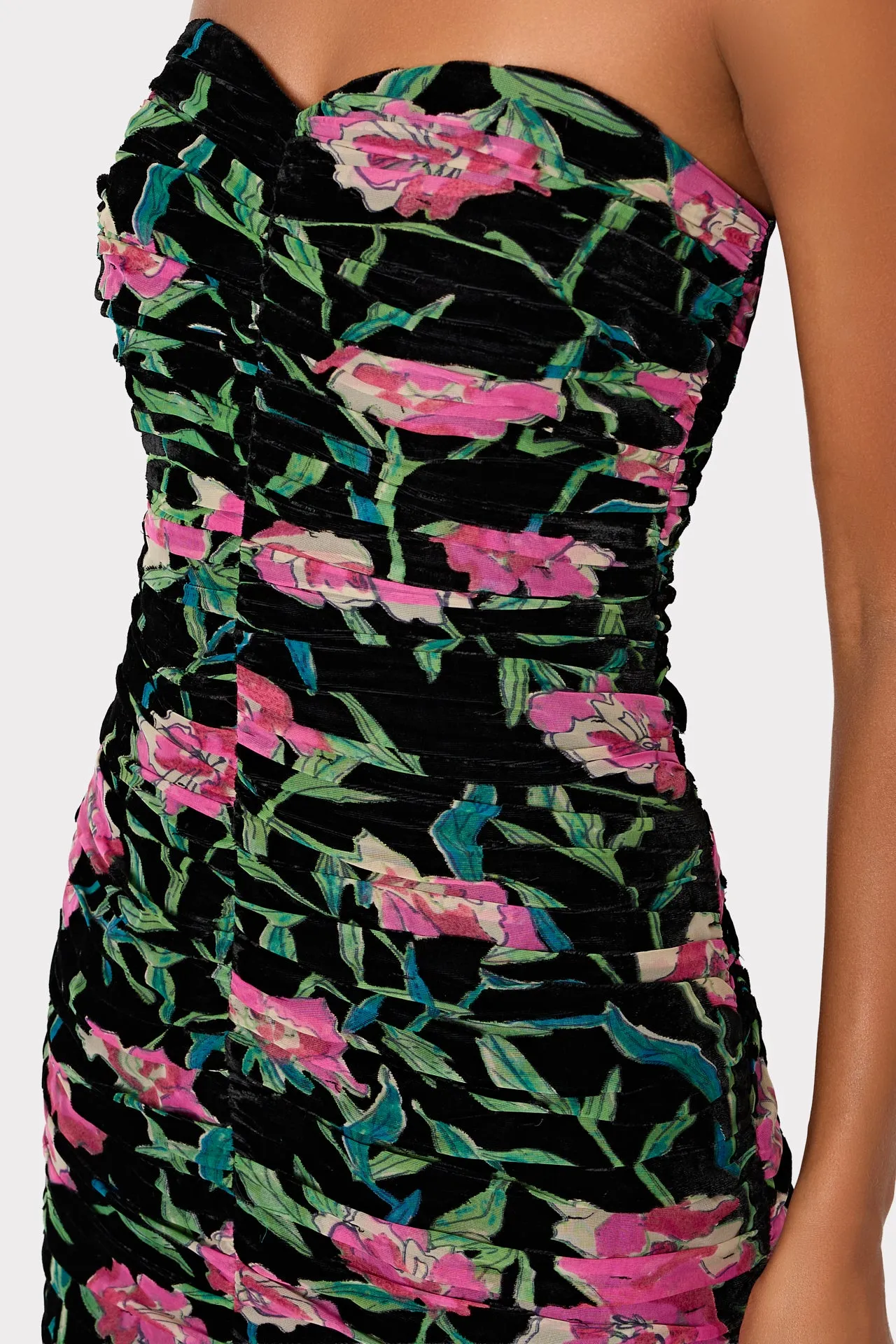 Chloe Burnout Velvet Ruched Midi Dress sold by Milly product image thumbnail 4