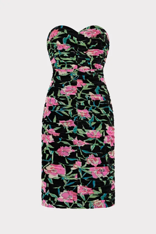 Chloe Burnout Velvet Ruched Midi Dress sold by Milly