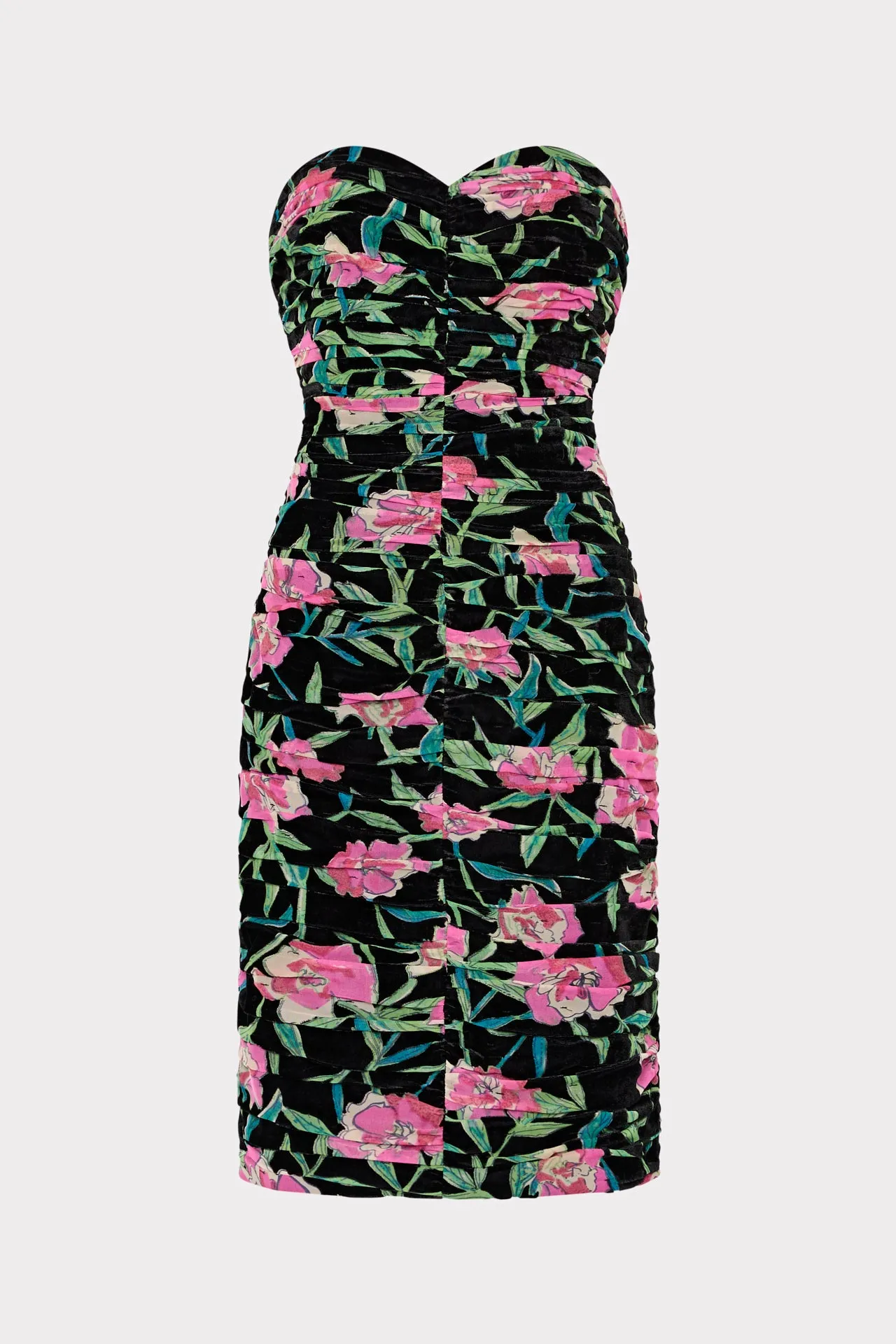 Chloe Burnout Velvet Ruched Midi Dress sold by Milly