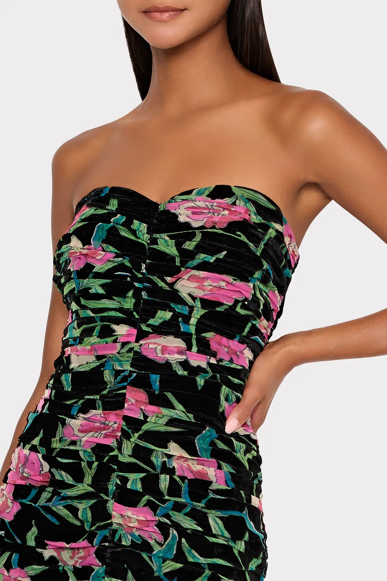 Chloe Burnout Velvet Ruched Midi Dress sold by Milly product image thumbnail 3