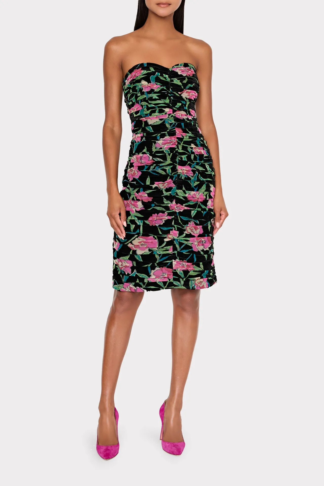Chloe Burnout Velvet Ruched Midi Dress sold by Milly product image thumbnail 2