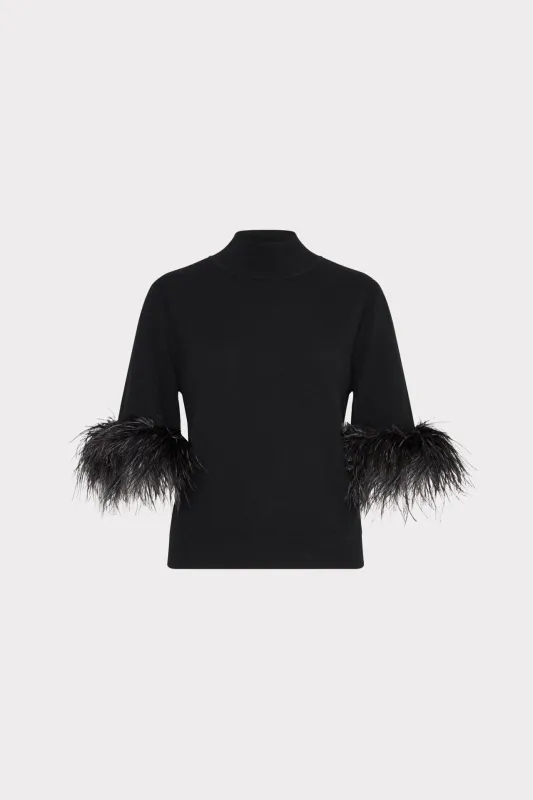 Short Sleeve Feather Mock Neck Sweater sold by Milly