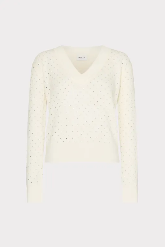 Rhinestone V-Neck Sweater sold by Milly