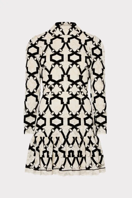 Willa Velvet Flocked Lace Mock Neck Dress sold by Milly