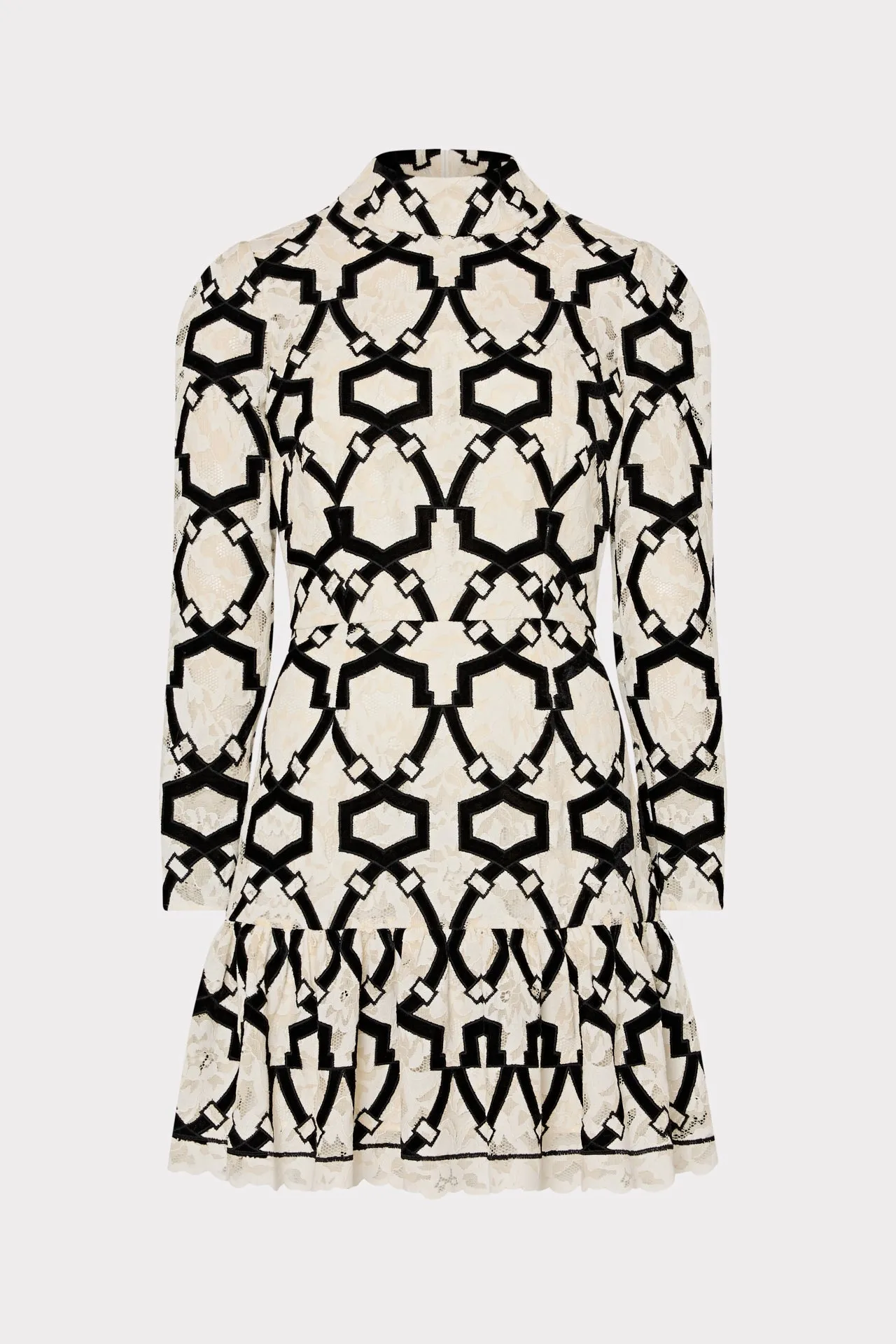 Willa Velvet Flocked Lace Mock Neck Dress sold by Milly