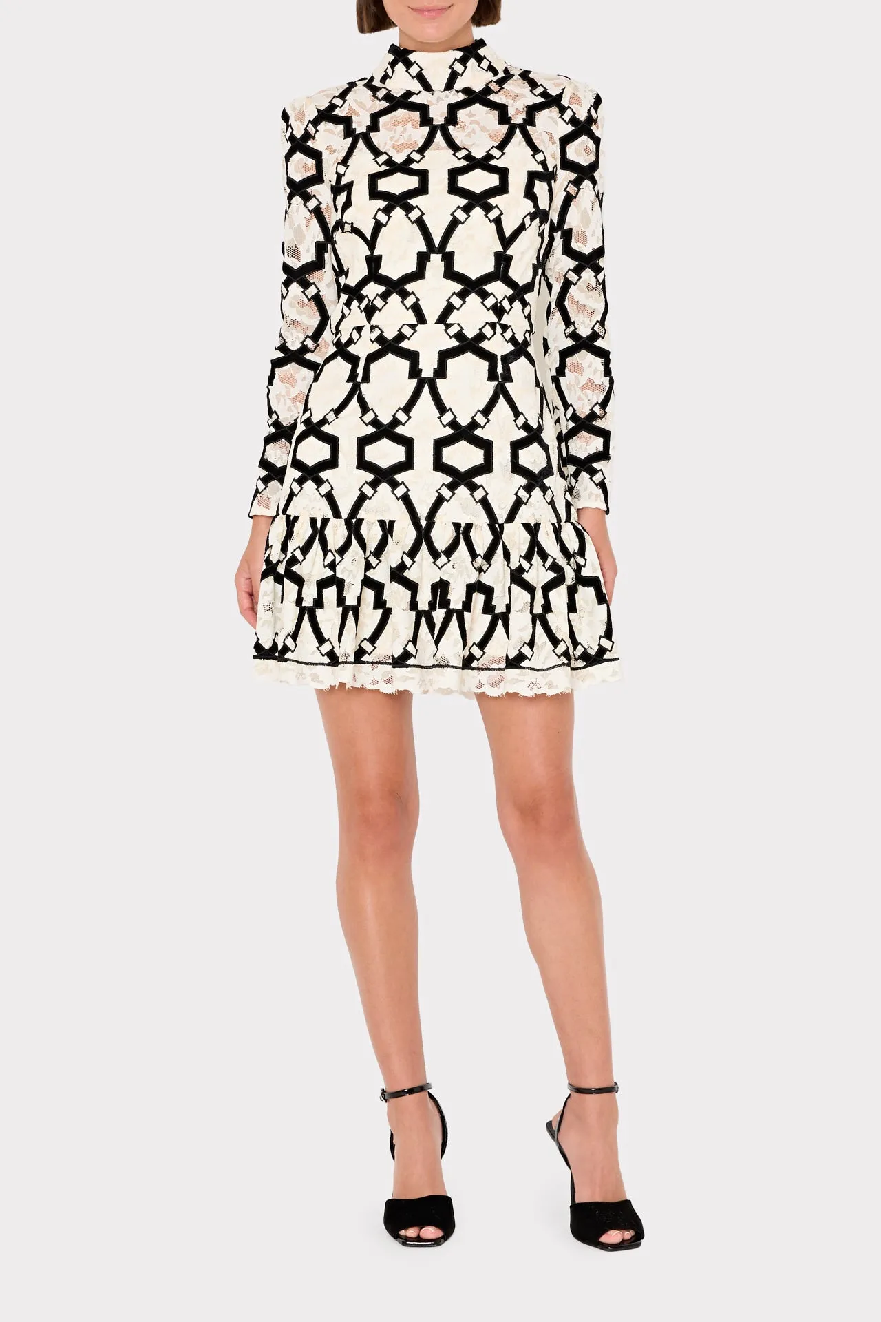 Willa Velvet Flocked Lace Mock Neck Dress sold by Milly product image thumbnail 2