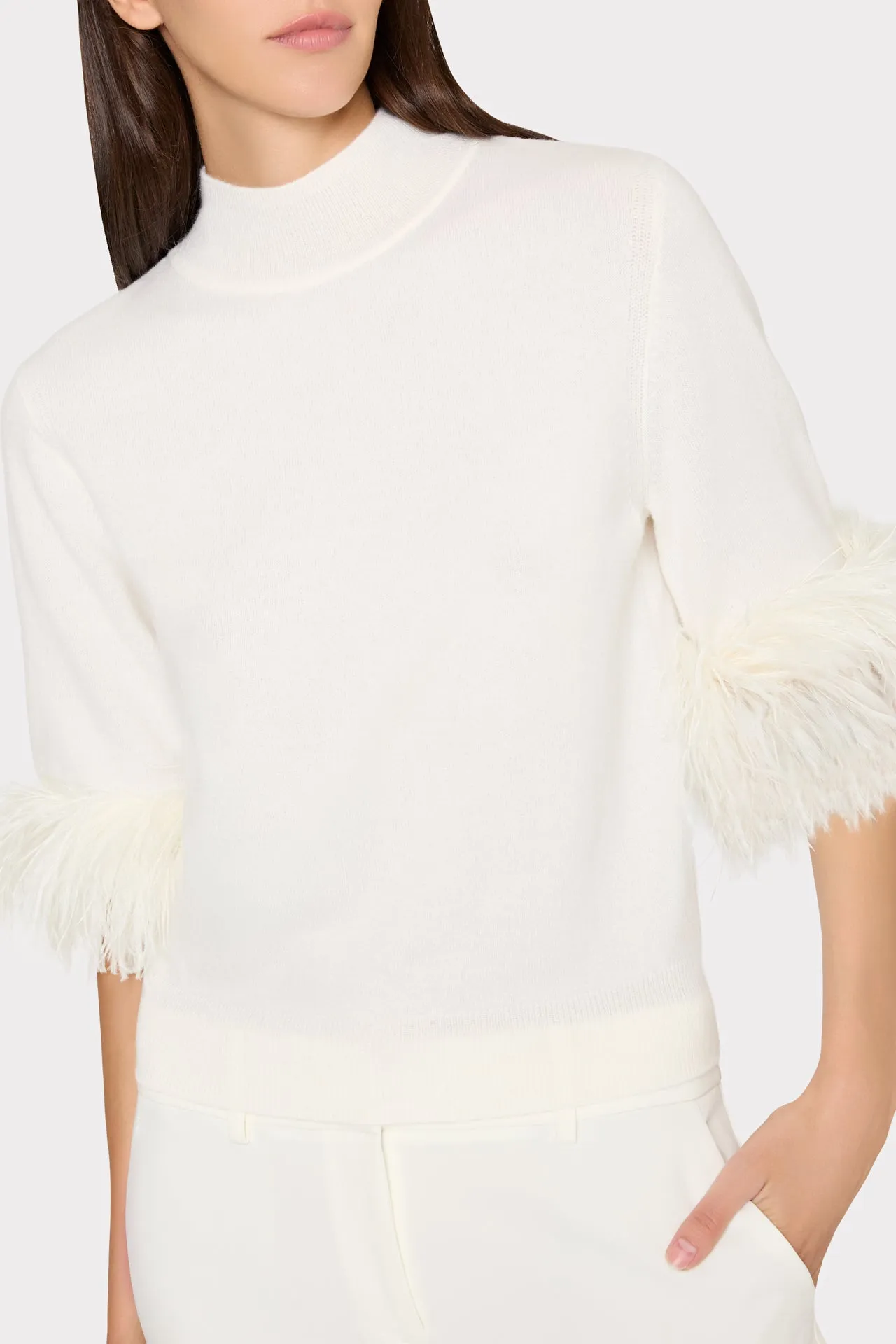Short Sleeve Feather Mock Neck Sweater sold by Milly product image thumbnail 3