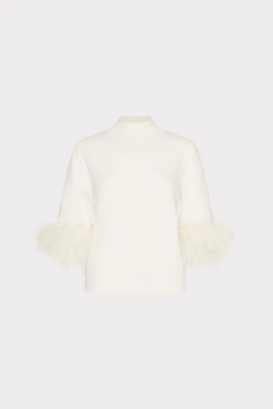 Short Sleeve Feather Mock Neck Sweater sold by Milly
