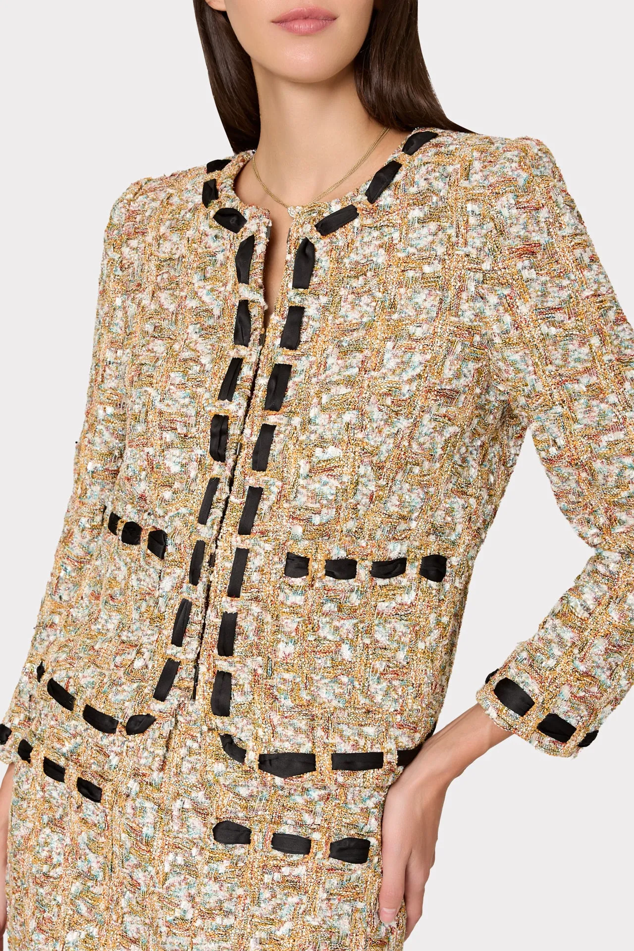 Romina Gold Tweed Ribbon Mini Skirt sold by Milly product image thumbnail 3