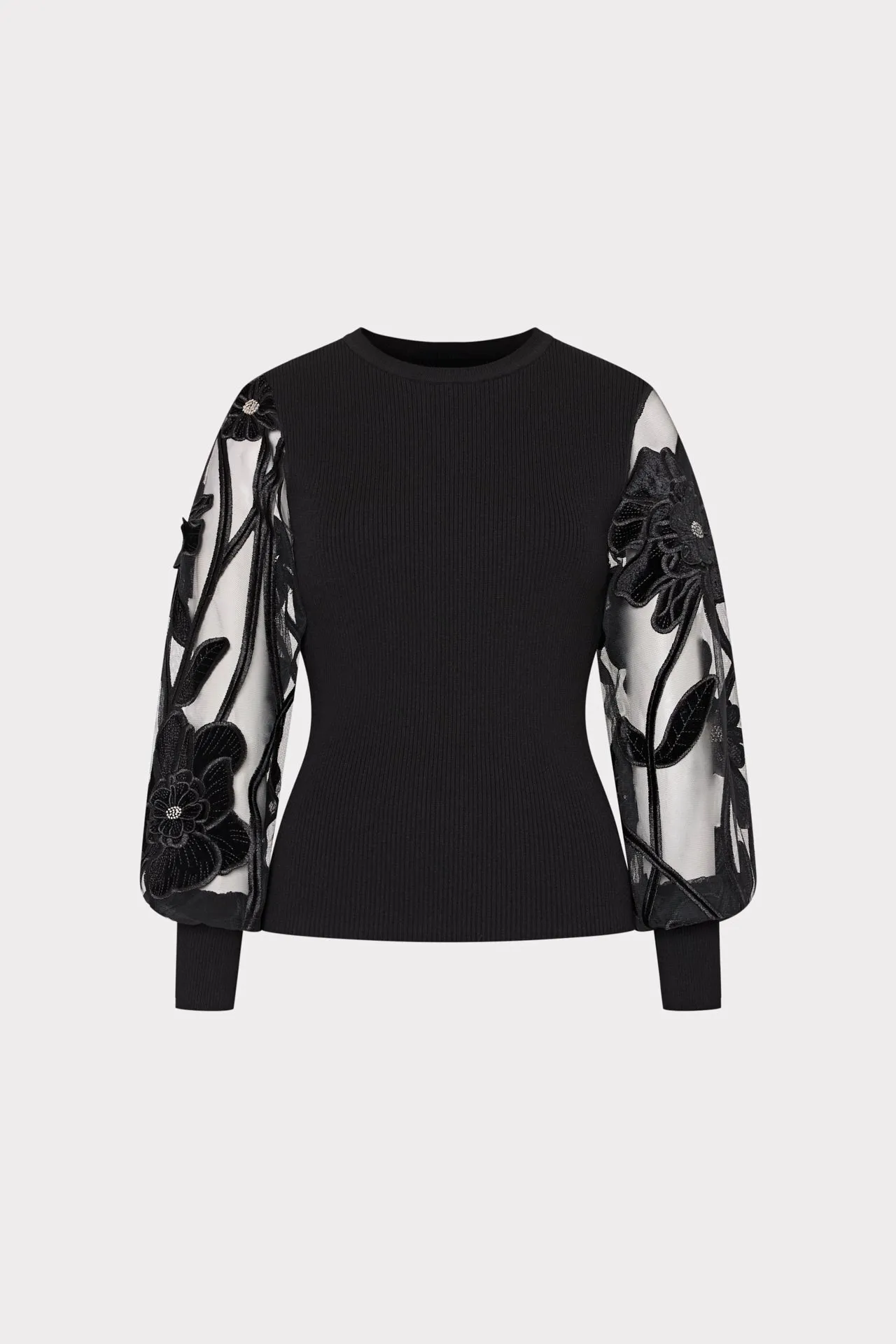 Rosita Velvet Lace Sleeve Crewneck Top sold by Milly