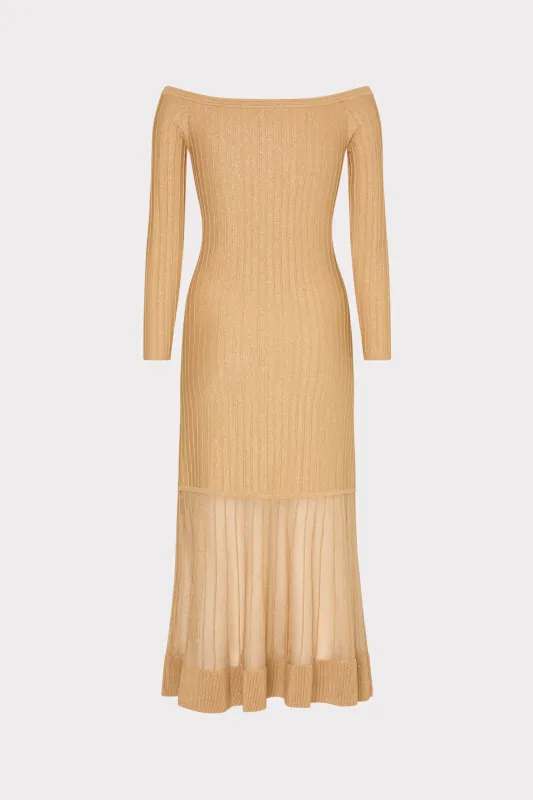 Rudy Off The Shoulder Sheer Knit Midi Dress sold by Milly