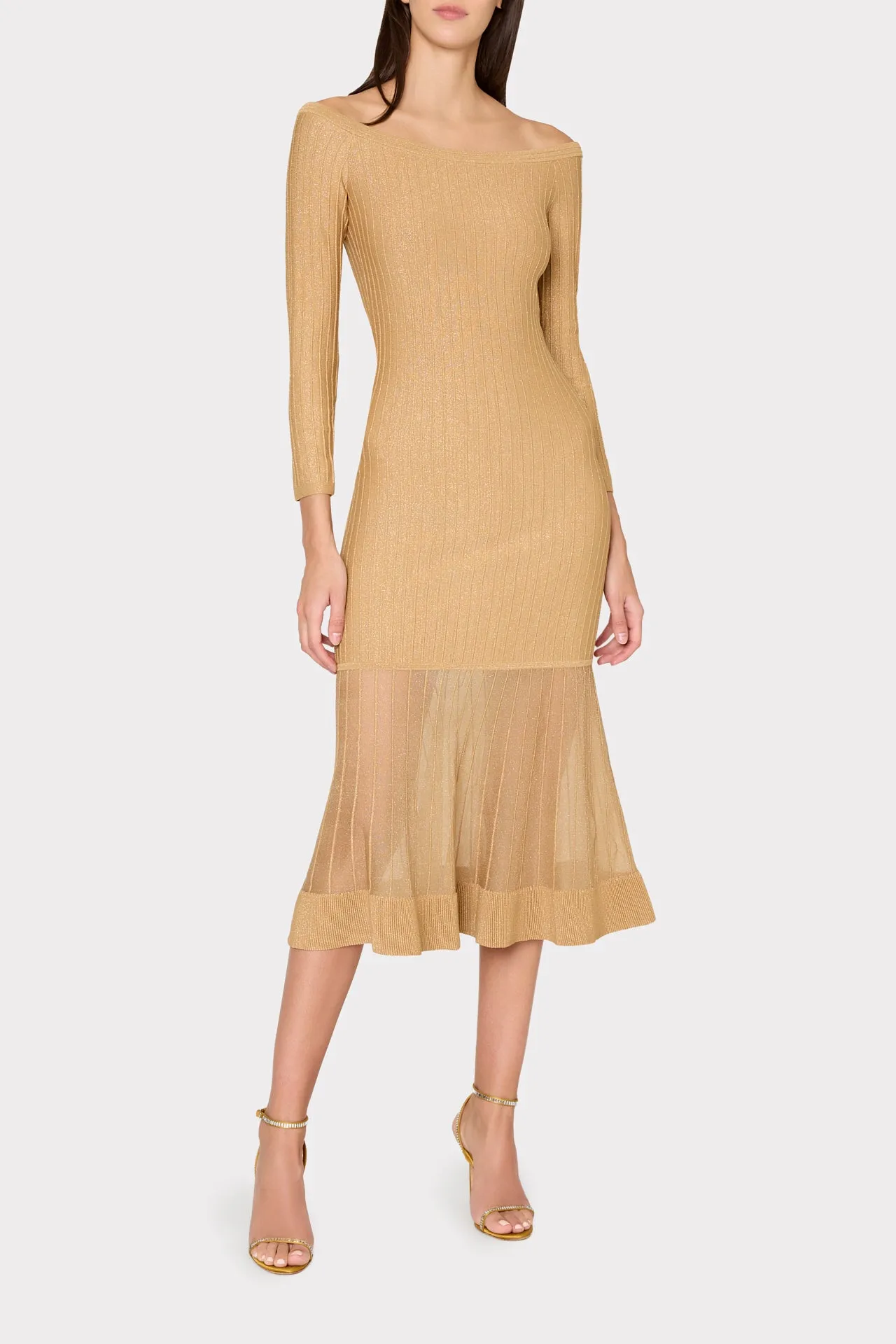 Rudy Off The Shoulder Sheer Knit Midi Dress sold by Milly product image thumbnail 2