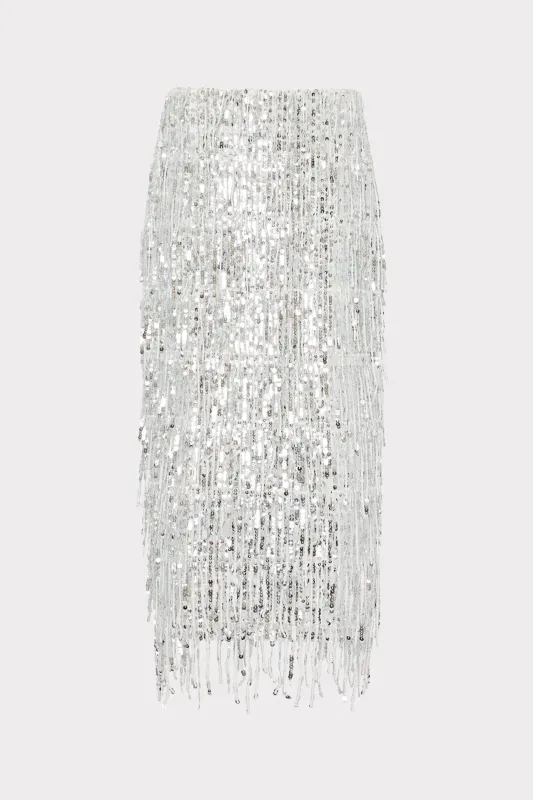 Roxanne Fringe Sequin Midi Skirt sold by Milly
