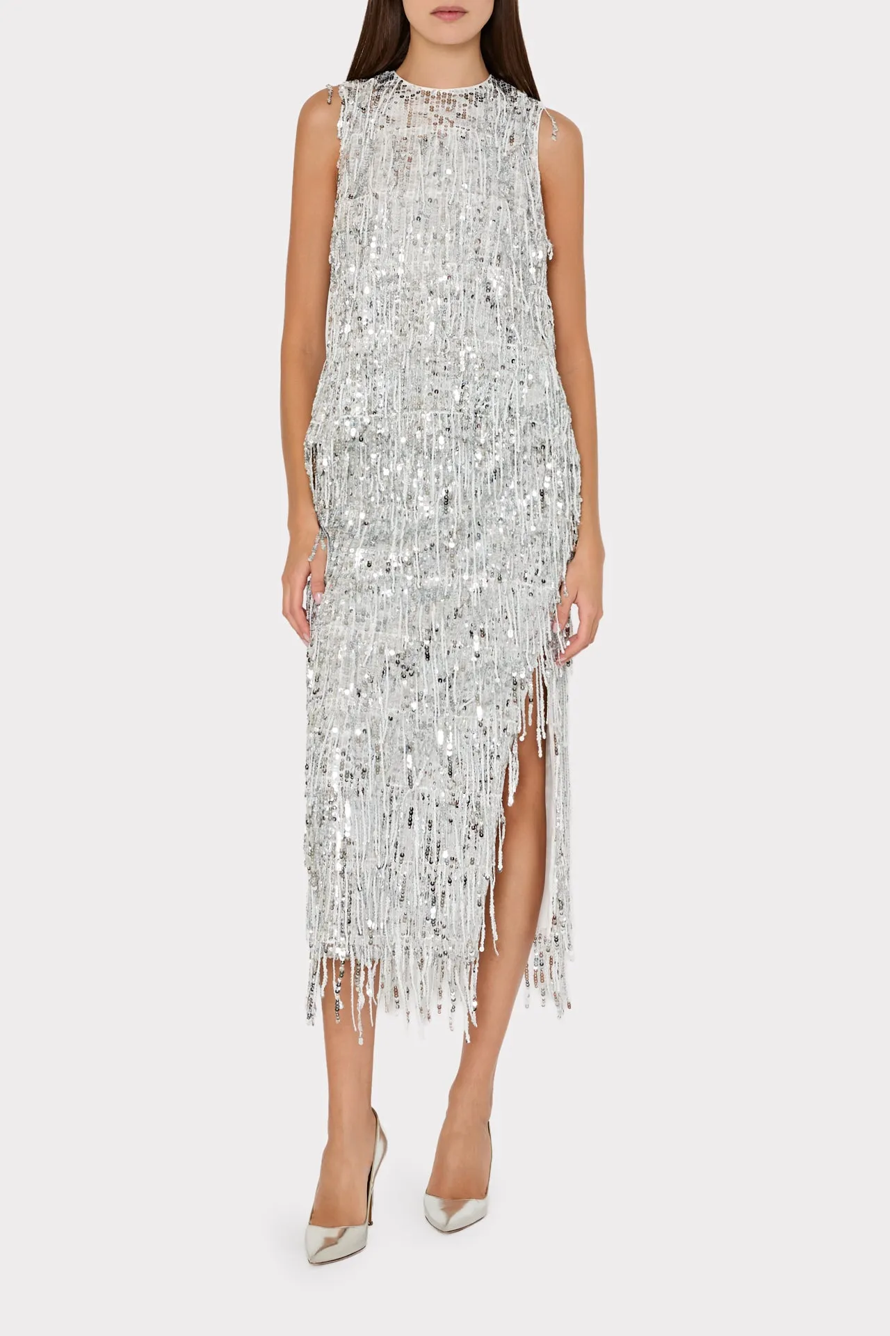 Roxanne Fringe Sequin Midi Skirt sold by Milly product image thumbnail 3