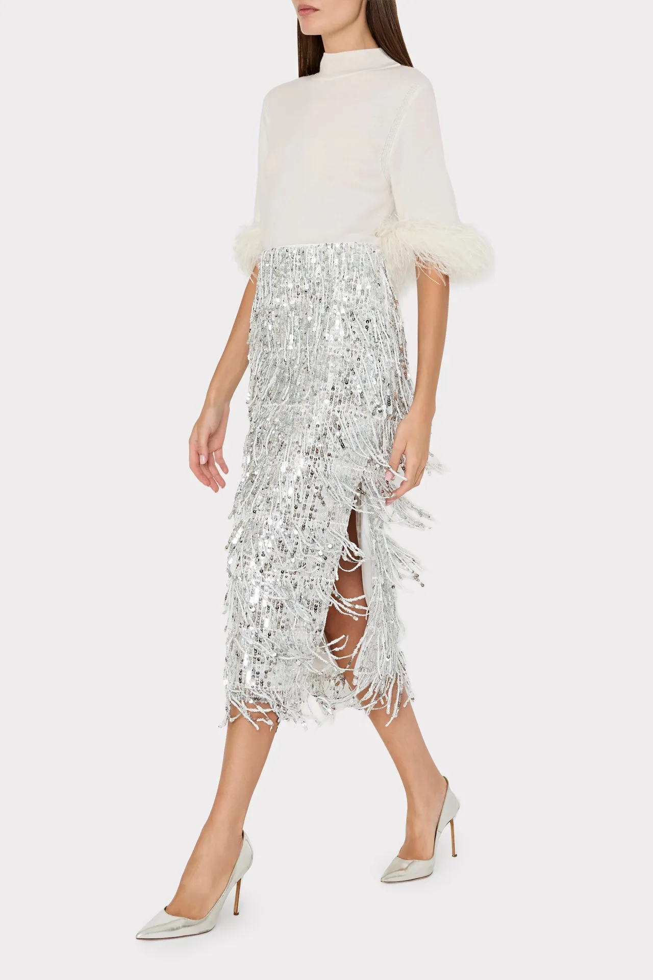 Roxanne Fringe Sequin Midi Skirt sold by Milly product image thumbnail 4