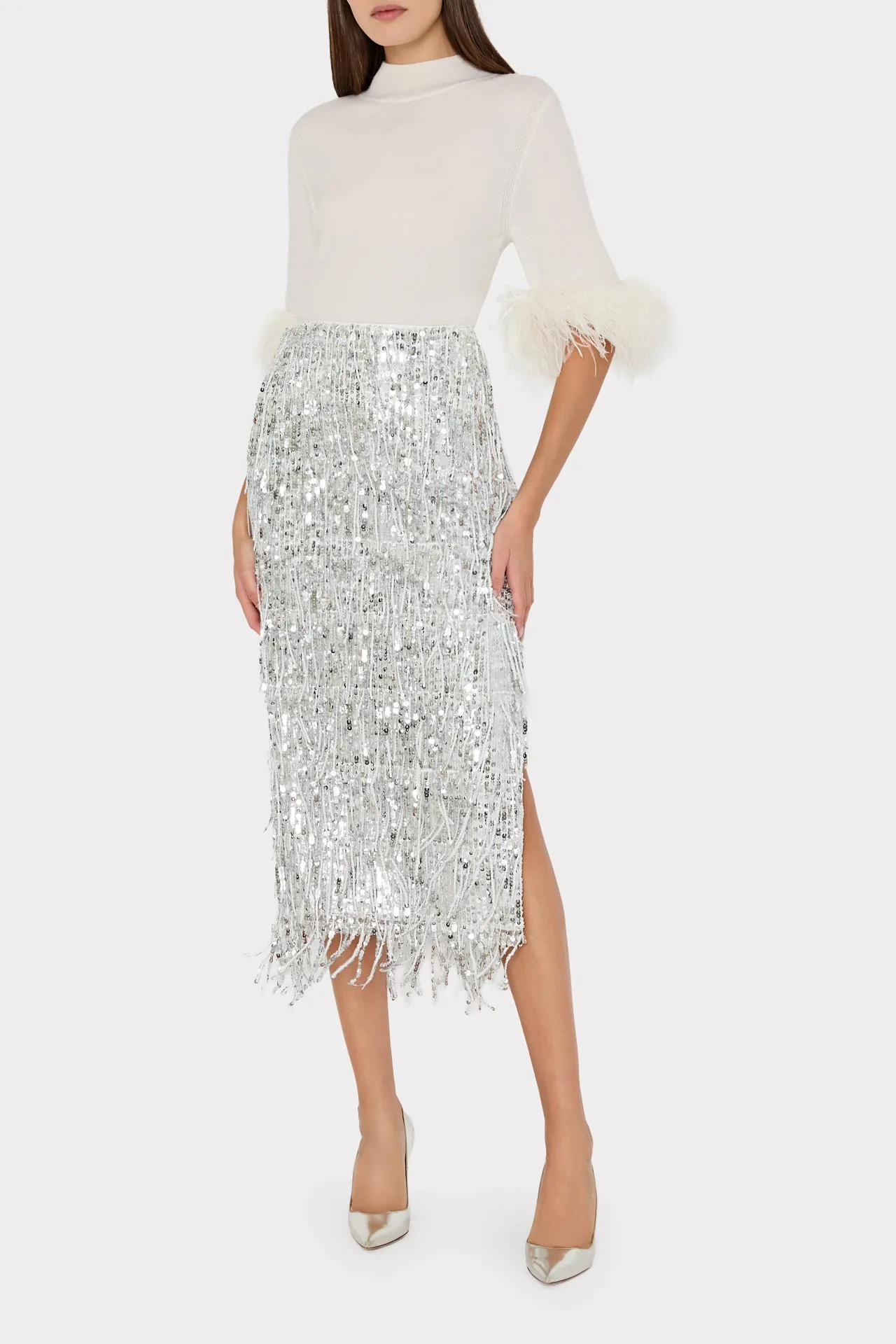 Roxanne Fringe Sequin Midi Skirt sold by Milly product image thumbnail 2