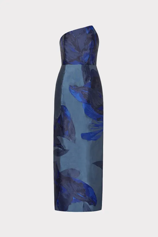 Asymmetrical Tropical Forest Jacquard Maxi Dress made by Milly